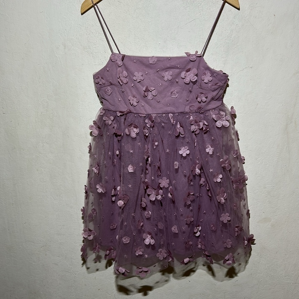 Trixxi Mesh Organza Floral Babydoll Mini Dress Deep Lilac Size Small - Picture 3 of 8